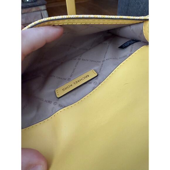 Michael Kors Yellow Signature Coated Canvas and Leather Envelope Flap Clutch Bag - Picture 3 of 6